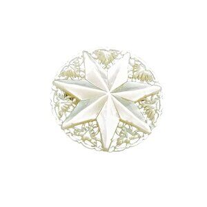 Bethlehem Vintage Mother of Pearl Filigree Star Brooch with Intricate Floral Des